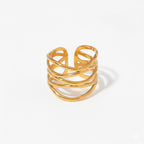 Textured gold multi-band crossover ring waterproof stainless steel jewelry.