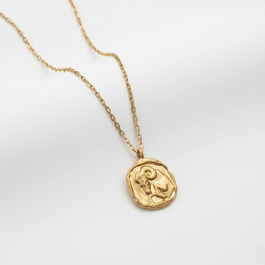 Aries ram zodiac wax seal pendant matte gold finish waterproof stainless steel.