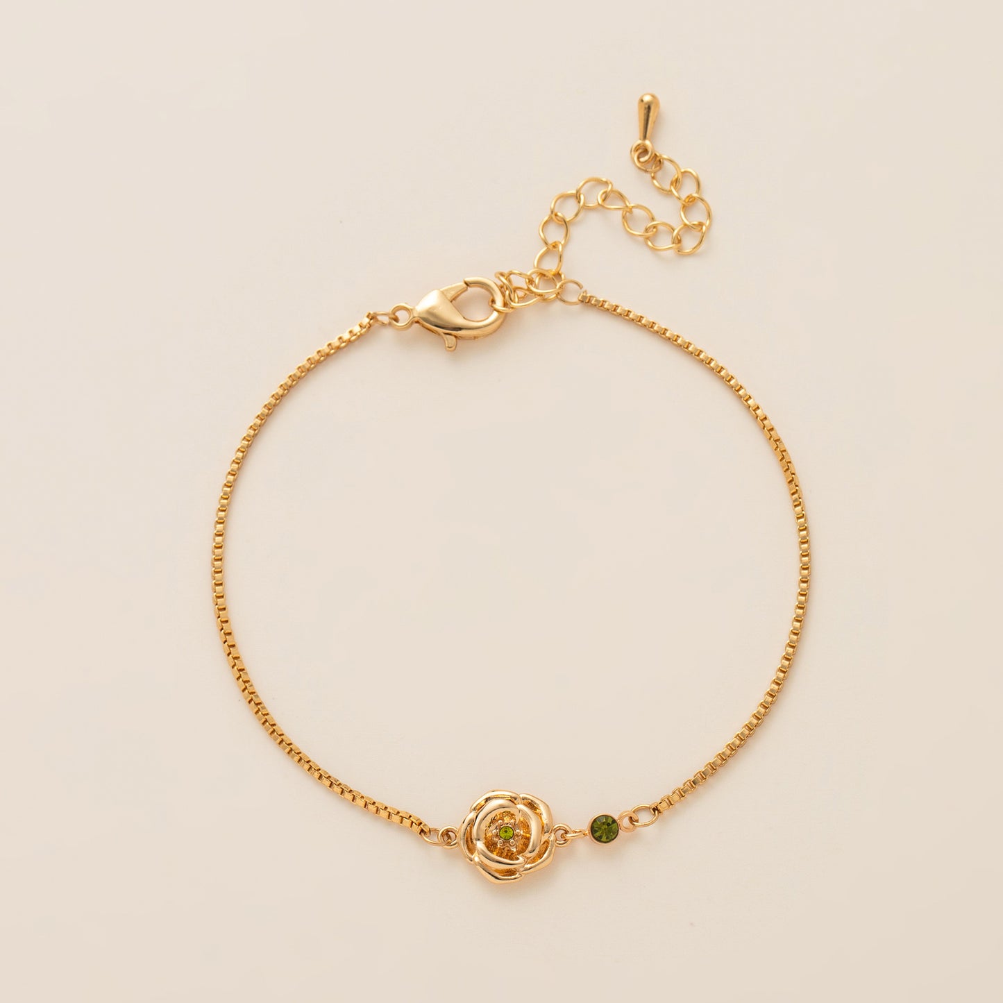 Birth Flower Bracelet | Dainty Gold Box Chain with Birthstone
