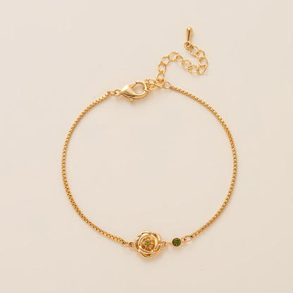 Birth Flower Bracelet | Dainty Gold Box Chain with Birthstone
