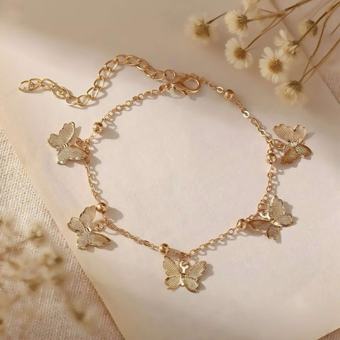 Butterfly Pendant Handmade Anklet — delicate butterfly charm on adjustable anklet chain, elegant summer accessory.