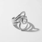 Silver wavy open ring minimalist stainless steel jewelry.