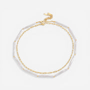 Double layer necklace set gold chain and white bead bar design waterproof jewelry.