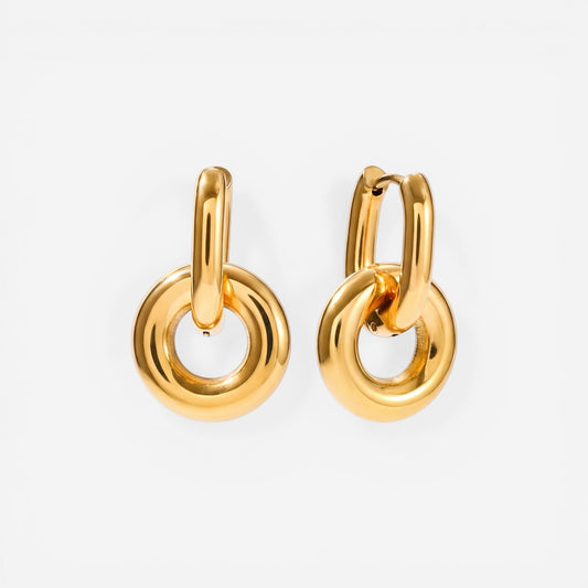 Pair of gold chunky knot drop earrings waterproof stainless steel jewelry.