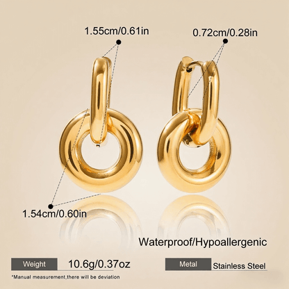 Close-up detail of the 3D twist knot and luxurious gold plating on Luminova's hoop earrings.