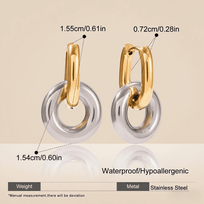 Close-up detail of the 3D twist knot and luxurious gold plating on Luminova's hoop earrings.