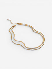 Double layer gold necklace set featuring flat snake chain and twisted rope chain waterproof.