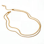 Double layer gold necklace set featuring flat snake chain and twisted rope chain waterproof.
