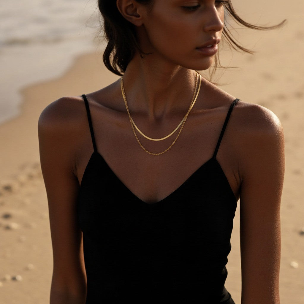 classic layered chain necklace, layered gold necklace, 18K gold plated chain, lightweight layered necklace, gift necklace for her, minimalist layer jewelry