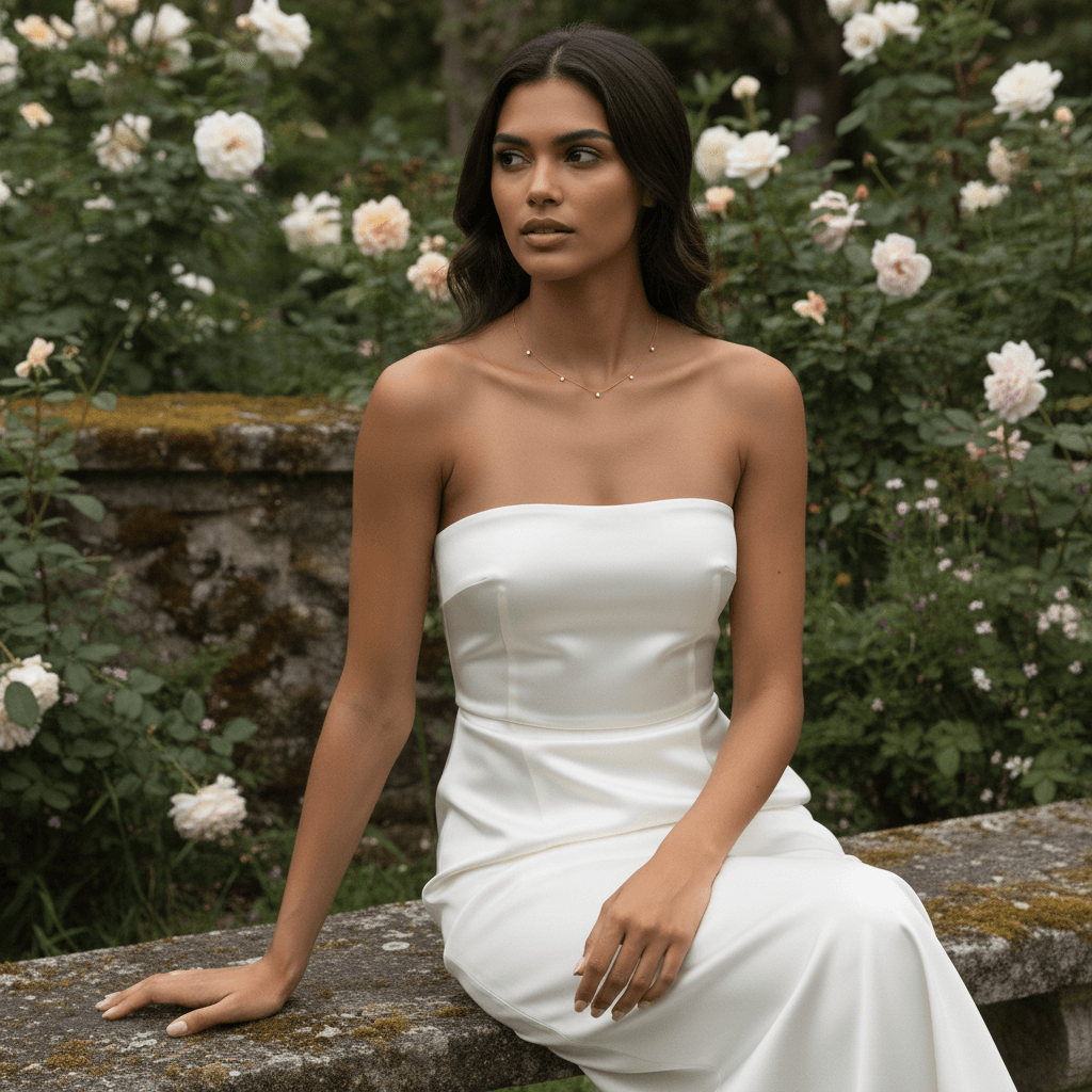 Side-profile of a woman wearing the Dainty Drop Necklace, the pendant gracefully swaying against the skin.