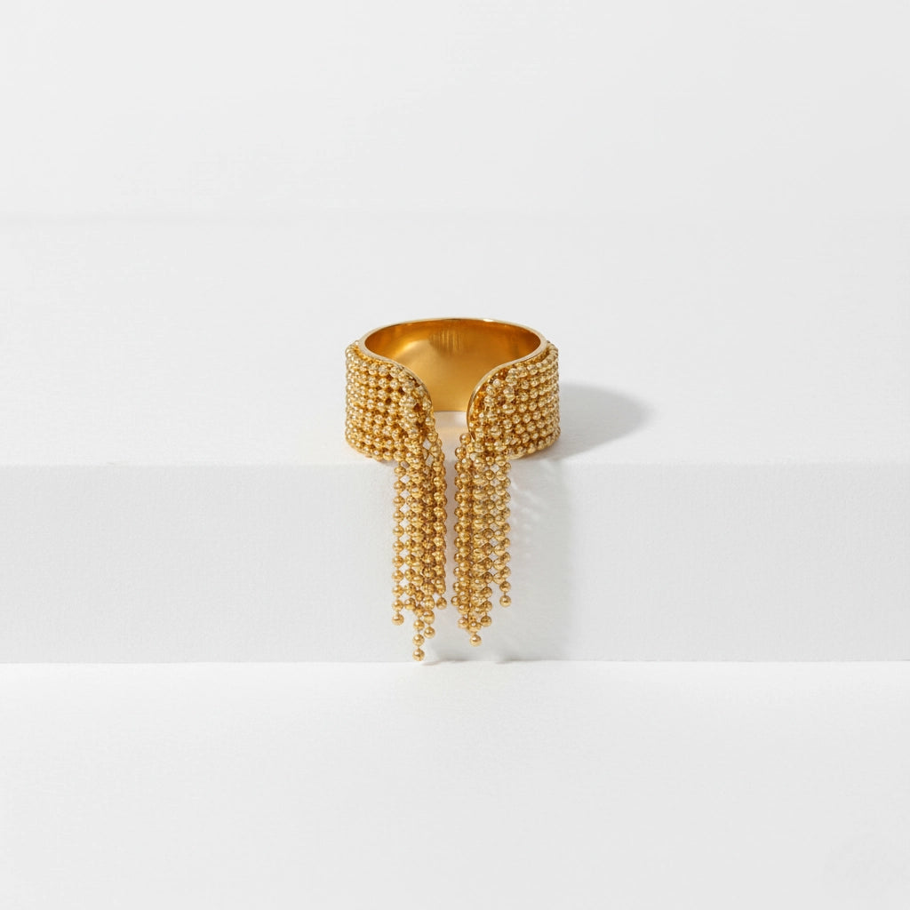 Gold chain tassel ring Danaë waterproof stainless steel jewelry.