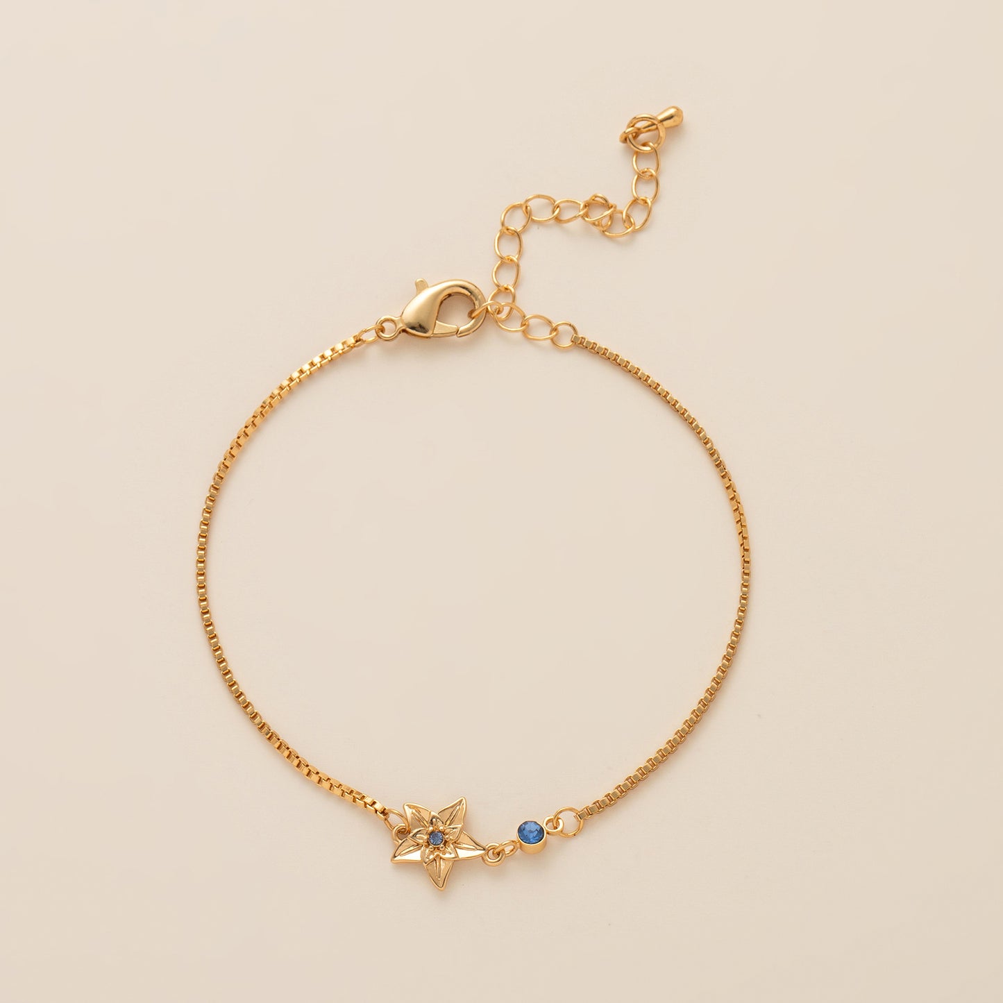 Birth Flower Bracelet | Dainty Gold Box Chain with Birthstone