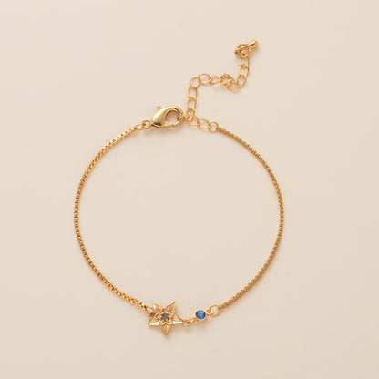 Birth Flower Bracelet | Dainty Gold Box Chain with Birthstone
