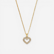 Gold open heart pendant necklace with pave crystals waterproof stainless steel.