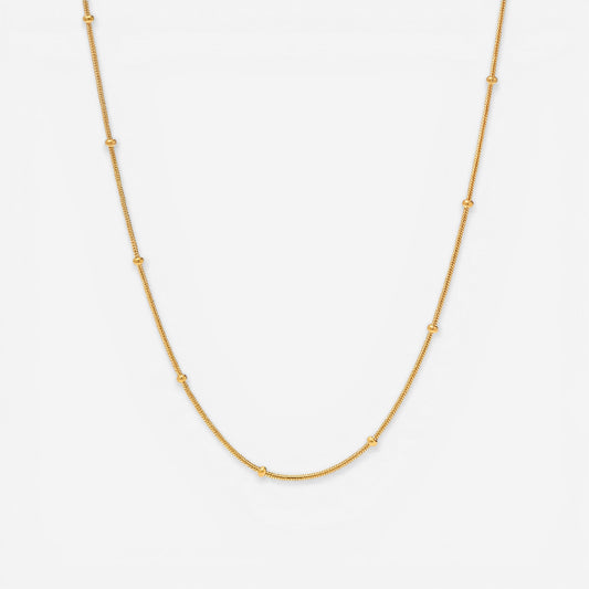 Gold dotted chain necklace with small metal beads station design waterproof stainless steel.