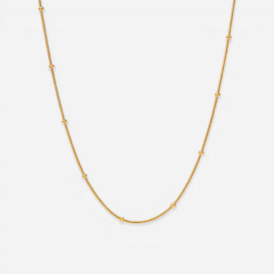 Gold dotted chain necklace with small metal beads station design waterproof stainless steel.