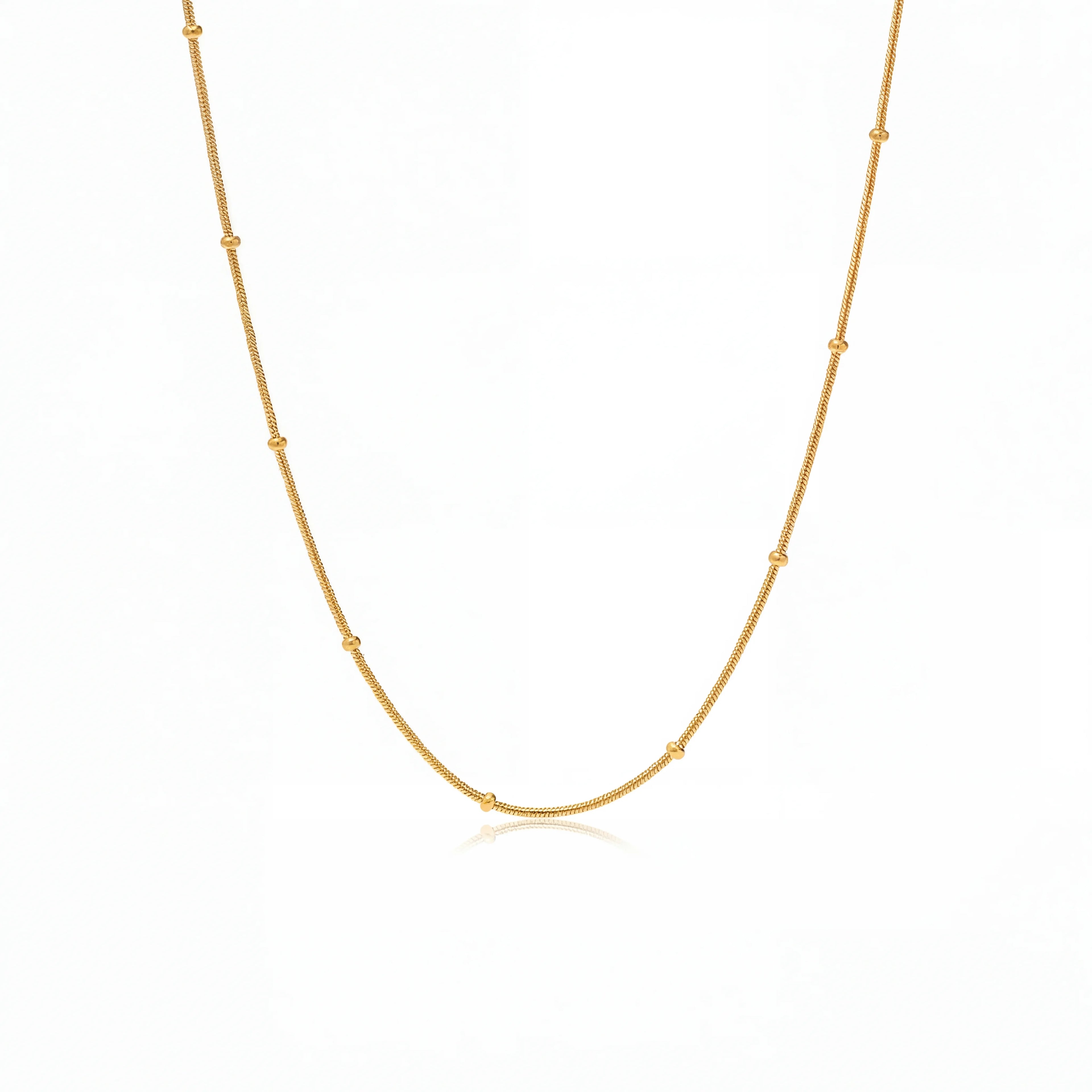 Gold dotted chain necklace with small metal beads station design waterproof stainless steel.