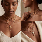Layering gold necklaces inspiration Elodie choker with long pendants.