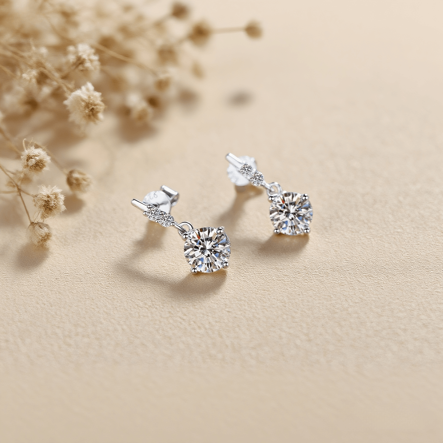 Fairy Drop Moissanite Earrings — delicate moissanite drop earrings in sterling silver, ethereal and graceful.