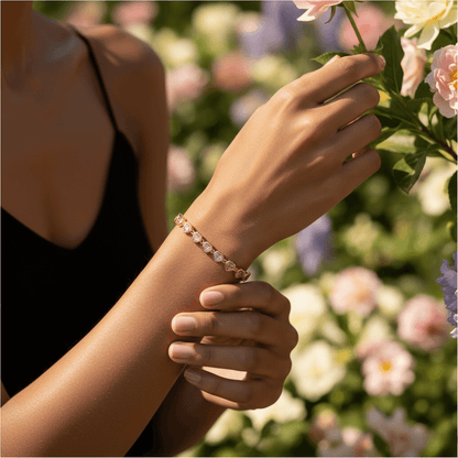 First Kiss Pink Bracelet | Gold Plated Pink Heart Tennis Bracelet