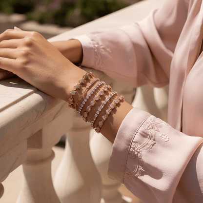 First Kiss Pink Bracelet | Gold Plated Pink Heart Tennis Bracelet