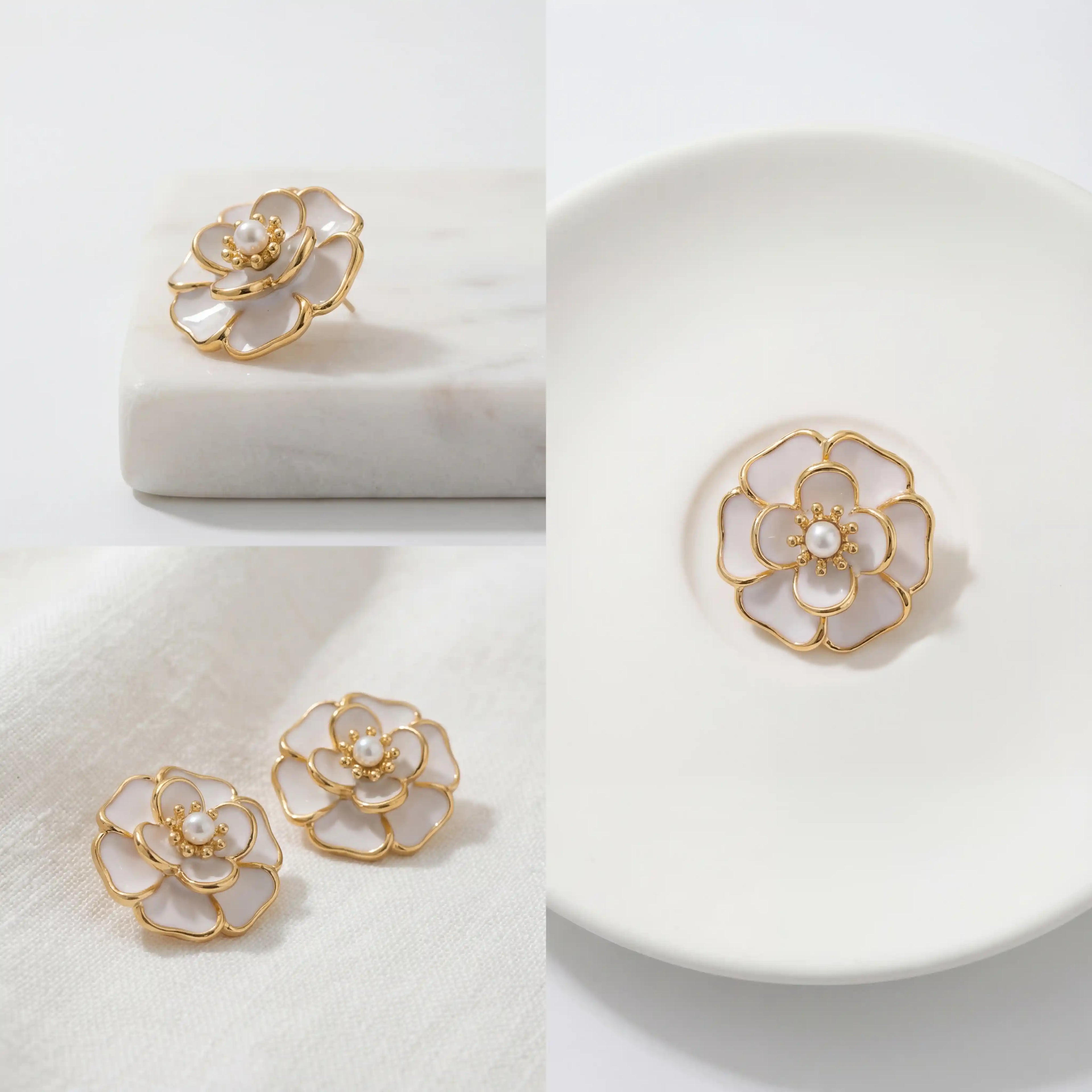 Fleur White Camellia Studs