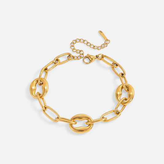 Chunky gold chain bracelet with mixed oval links waterproof stainless steel jewelry.