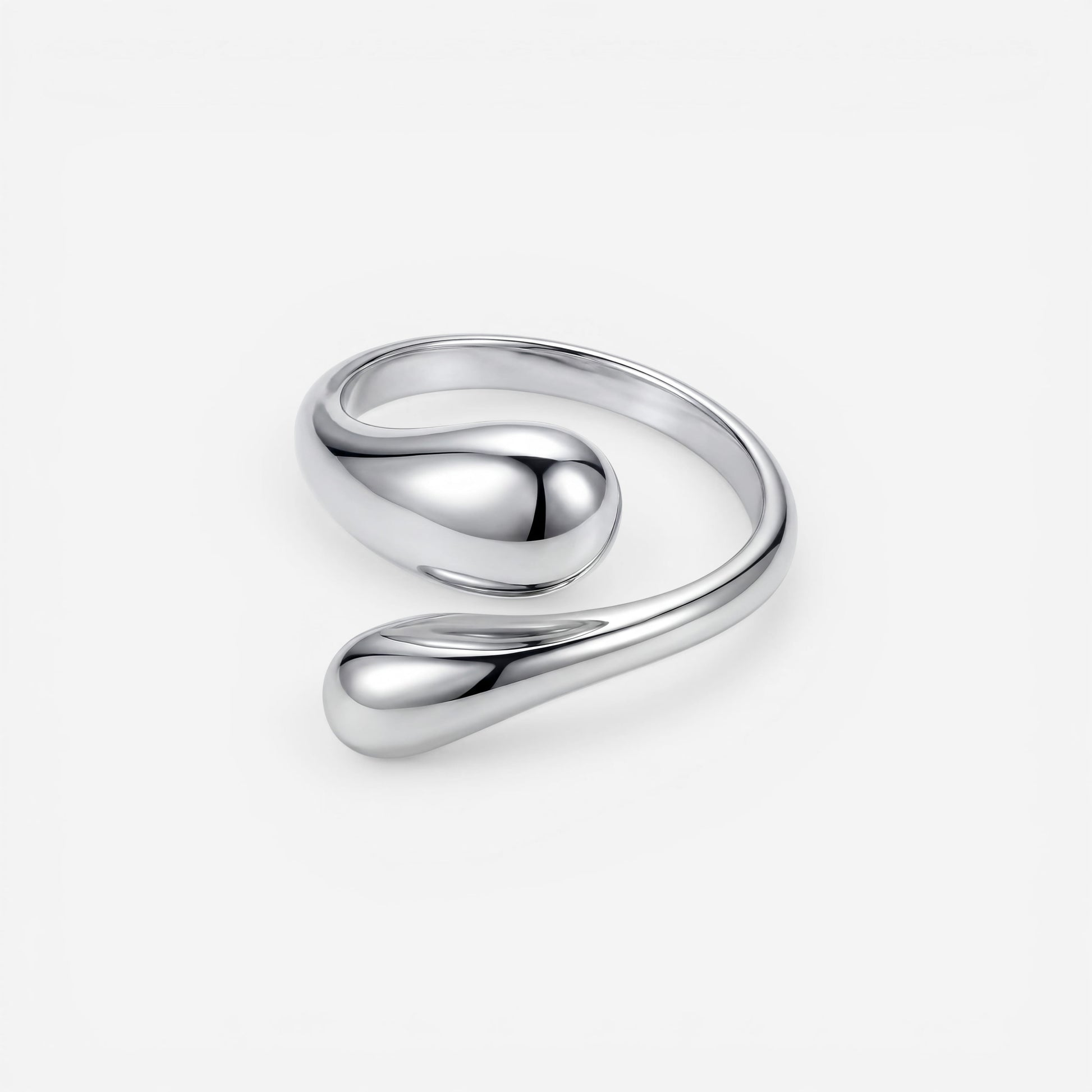 Silver liquid metal open ring adjustable hug ring modern jewelry.