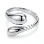 Silver liquid metal open ring adjustable hug ring modern jewelry.