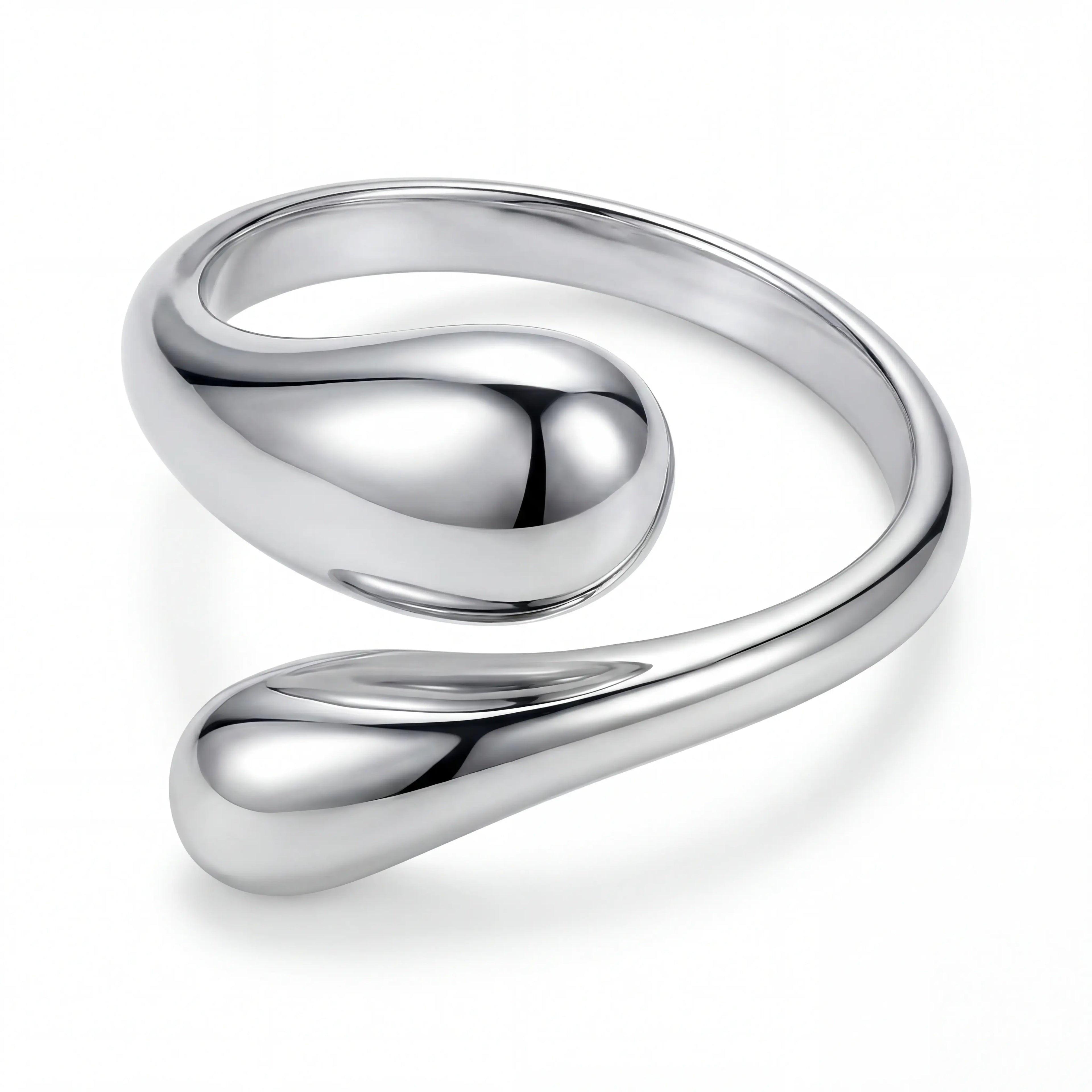 Silver liquid metal open ring adjustable hug ring modern jewelry.