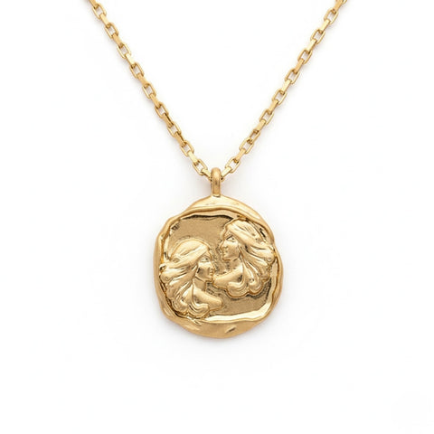 Gemini twins vintage style horoscope pendant on venetian box chain gold pvd.