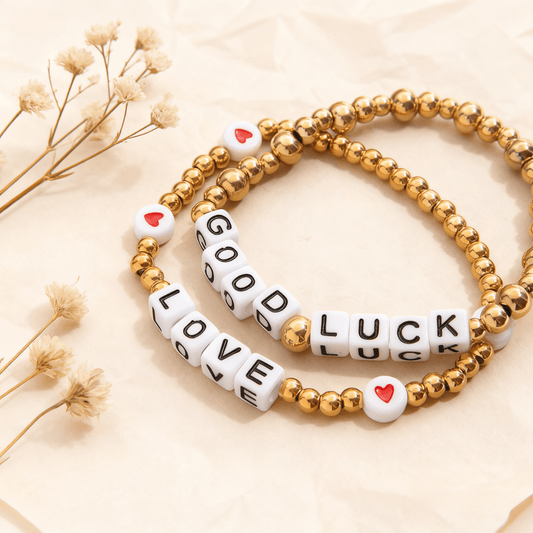 Gold Beaded Letter Bracelet | Good Luck or Love Charm Bracelet