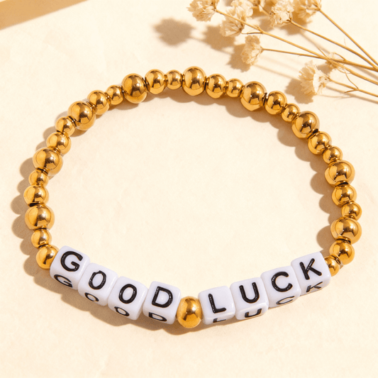 Gold Beaded Letter Bracelet | Good Luck or Love Charm Bracelet