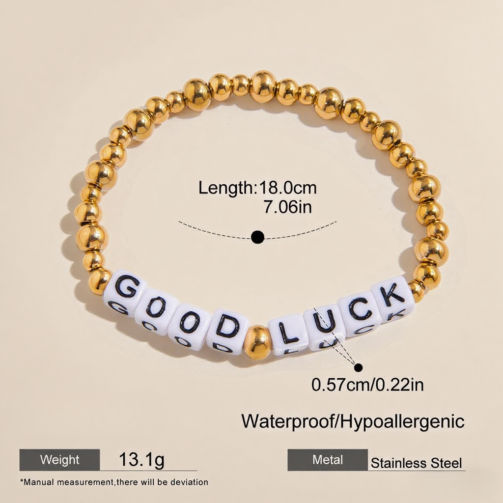 Gold Beaded Letter Bracelet | Good Luck or Love Charm Bracelet