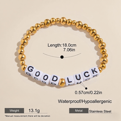 Gold Beaded Letter Bracelet | Good Luck or Love Charm Bracelet