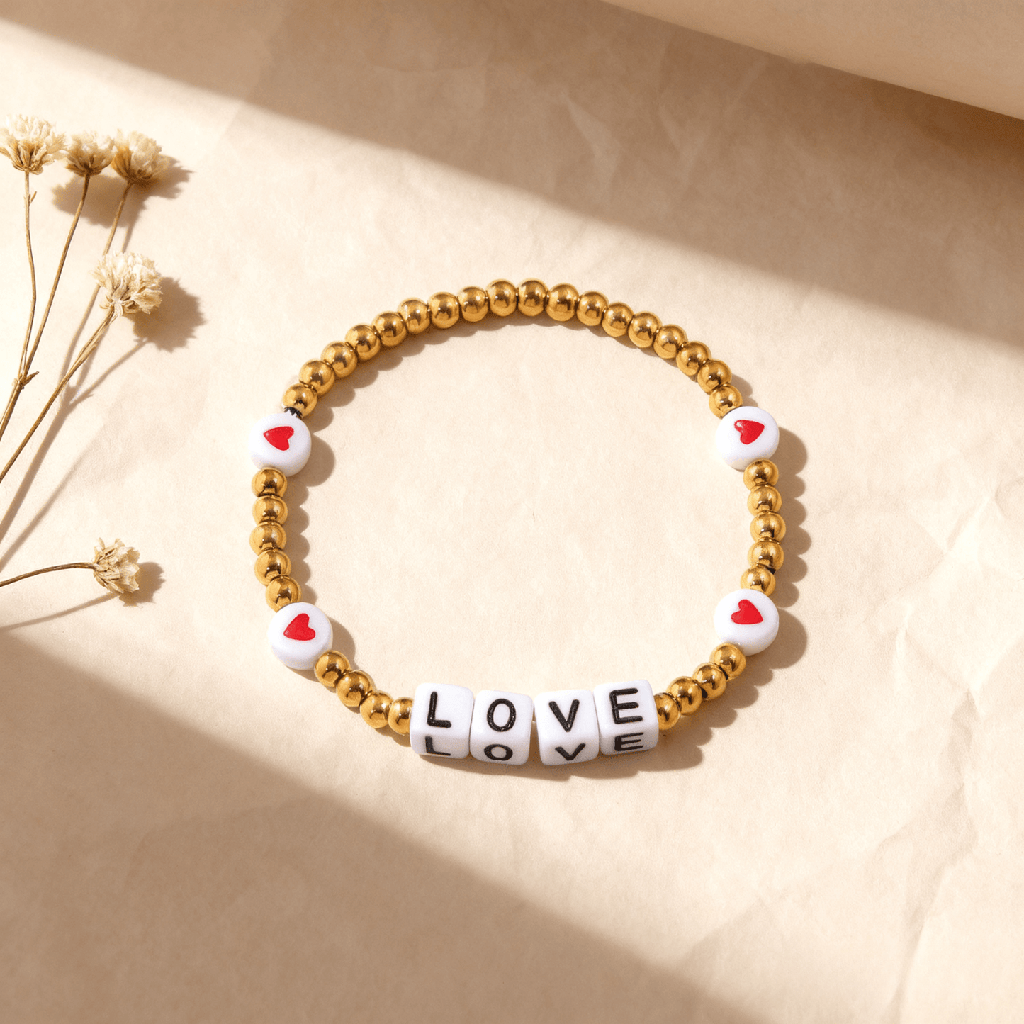 Gold Beaded Letter Bracelet | Good Luck or Love Charm Bracelet