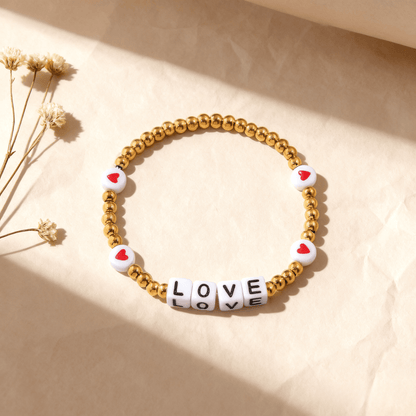 Gold Beaded Letter Bracelet | Good Luck or Love Charm Bracelet