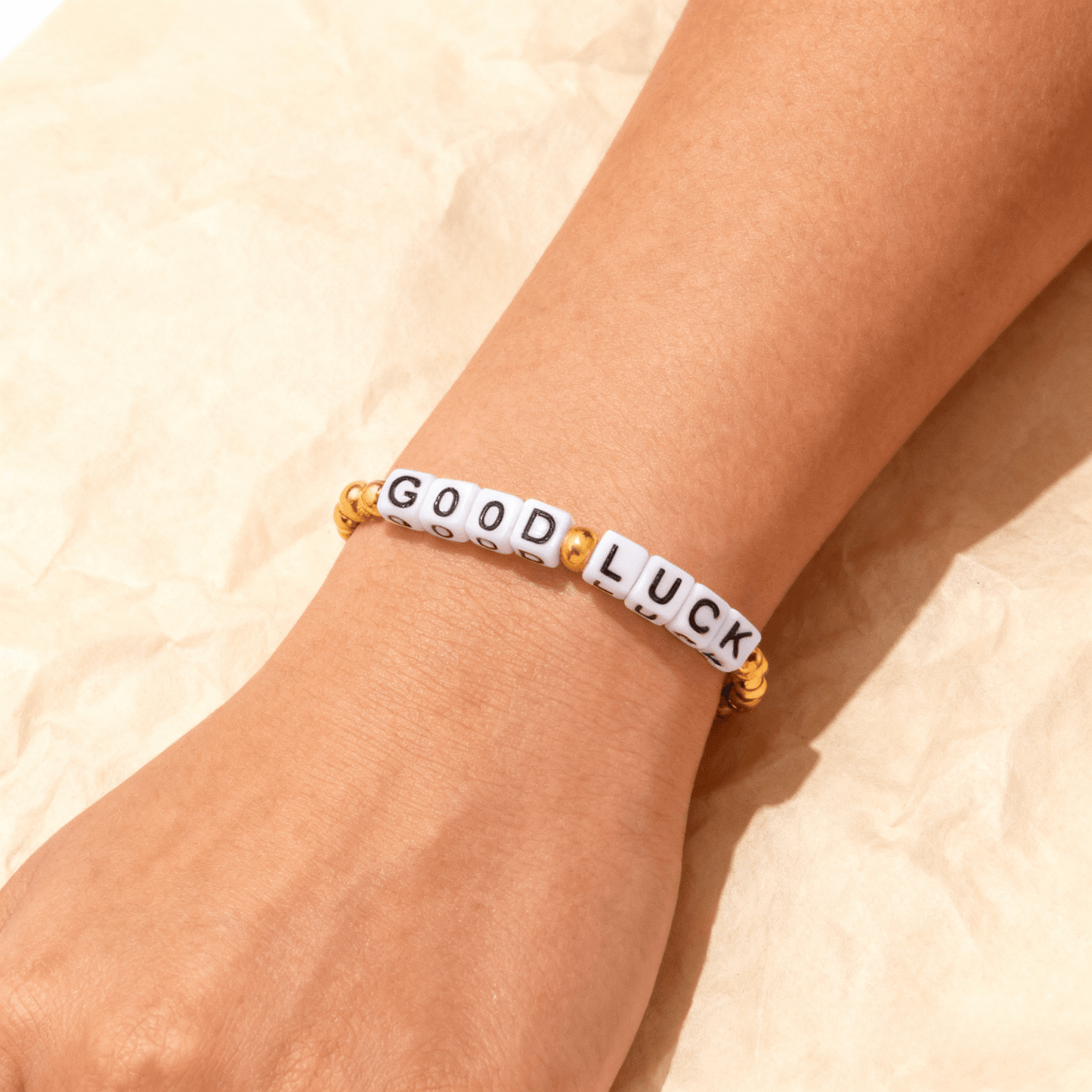 Gold Beaded Letter Bracelet | Good Luck or Love Charm Bracelet