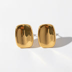 Pair of puffy gold rectangle stud earrings waterproof stainless steel jewelry.