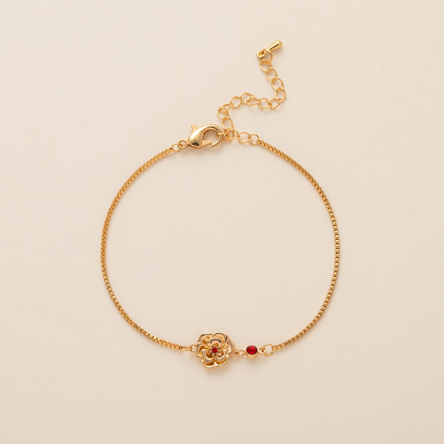 Birth Flower Bracelet | Dainty Gold Box Chain with Birthstone