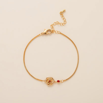Birth Flower Bracelet | Dainty Gold Box Chain with Birthstone