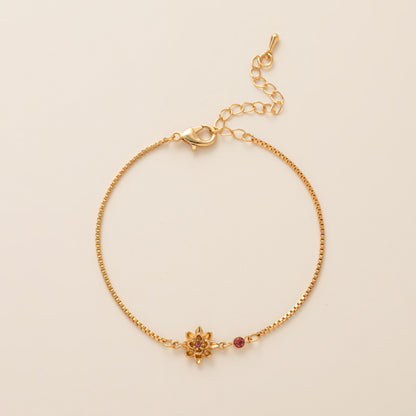 Birth Flower Bracelet | Dainty Gold Box Chain with Birthstone