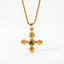Gold cross pendant necklace with brown gemstone vintage style waterproof jewelry.