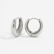 Silver chrome finish teardrop earrings, stainless steel silver chunky hoops, waterproof cool tone jewelry for sensitive ears.