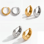 Gold and silver stainless steel teardrop earring collection, anti-tarnish waterproof dupe style hoops, modern minimalist jewelry set.