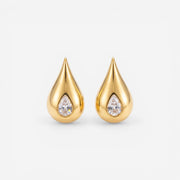 Pair of chunky gold teardrop stud earrings with zircon center waterproof stainless steel.