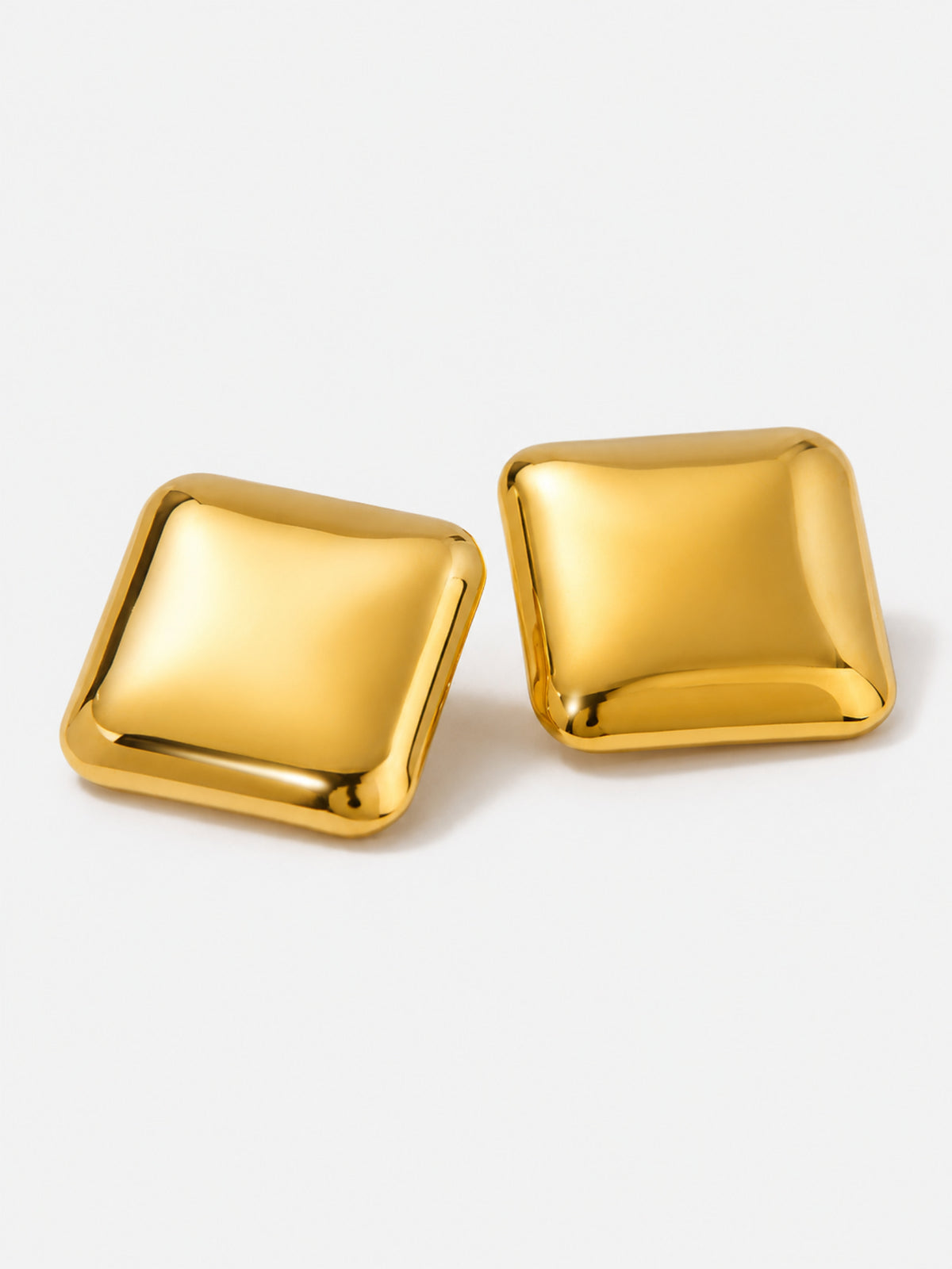 Gold square dome stud earrings in 18K Gold PVD stainless steel