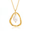 Gold organic circle pendant necklace with single pearl drop waterproof stainless steel.