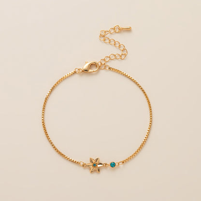Birth Flower Bracelet | Dainty Gold Box Chain with Birthstone