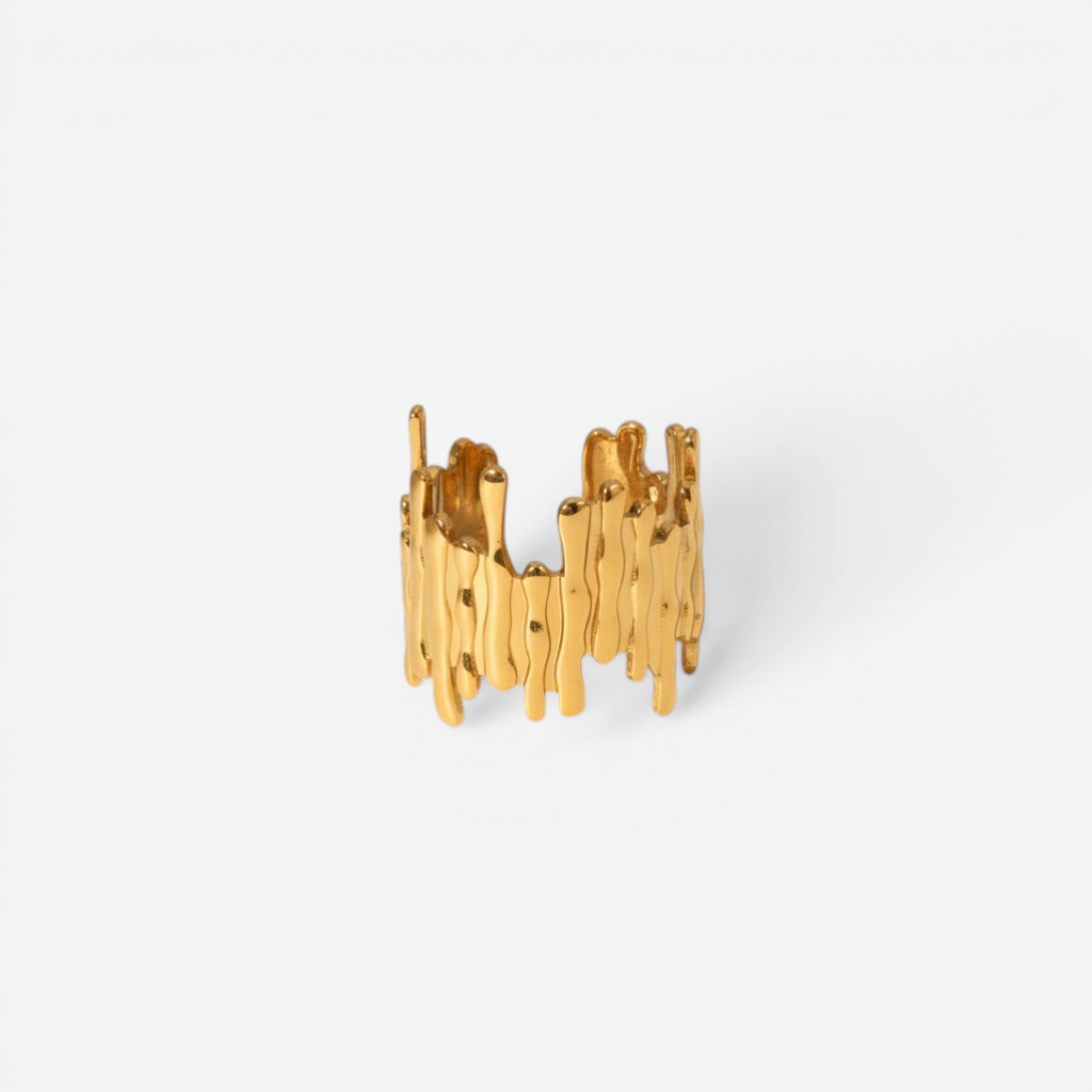 Midas ring abstract gold textured band waterproof stainless steel jewelry. Main image